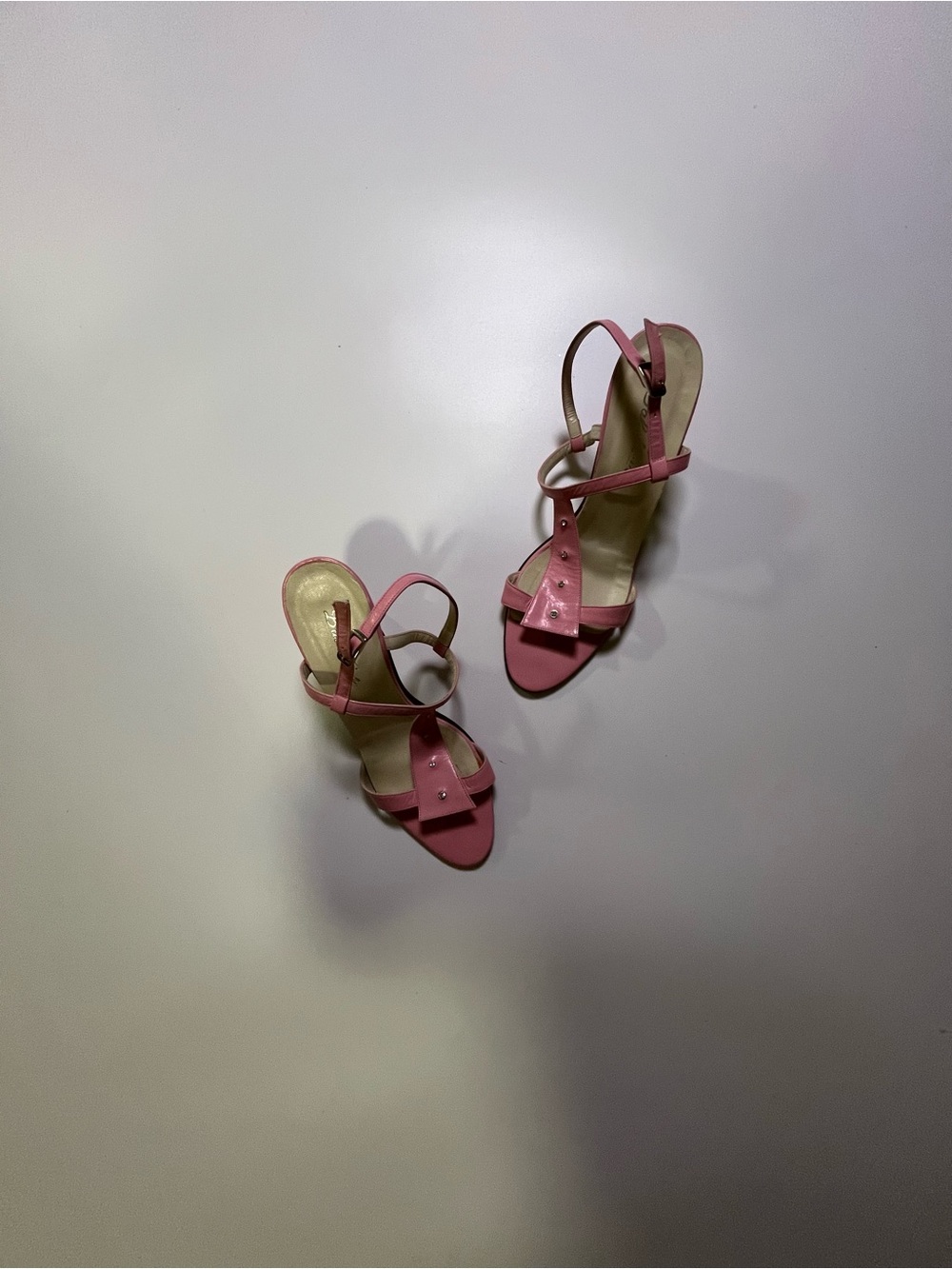 vintage pink leather gem detailed heels